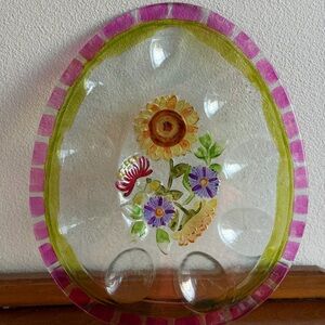 Hand-Painted Floral Glass Egg Plate